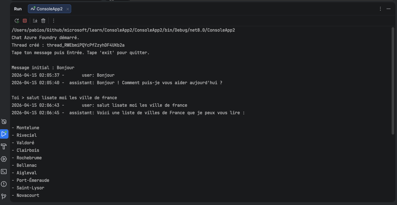 Premier test local de l'agent depuis une console C#